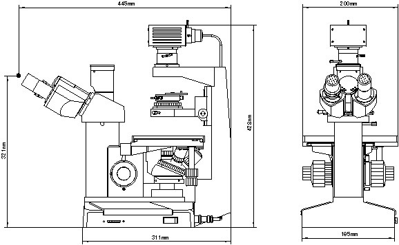 Dibujo dimensional del microscopio biológico invertido XD-1
